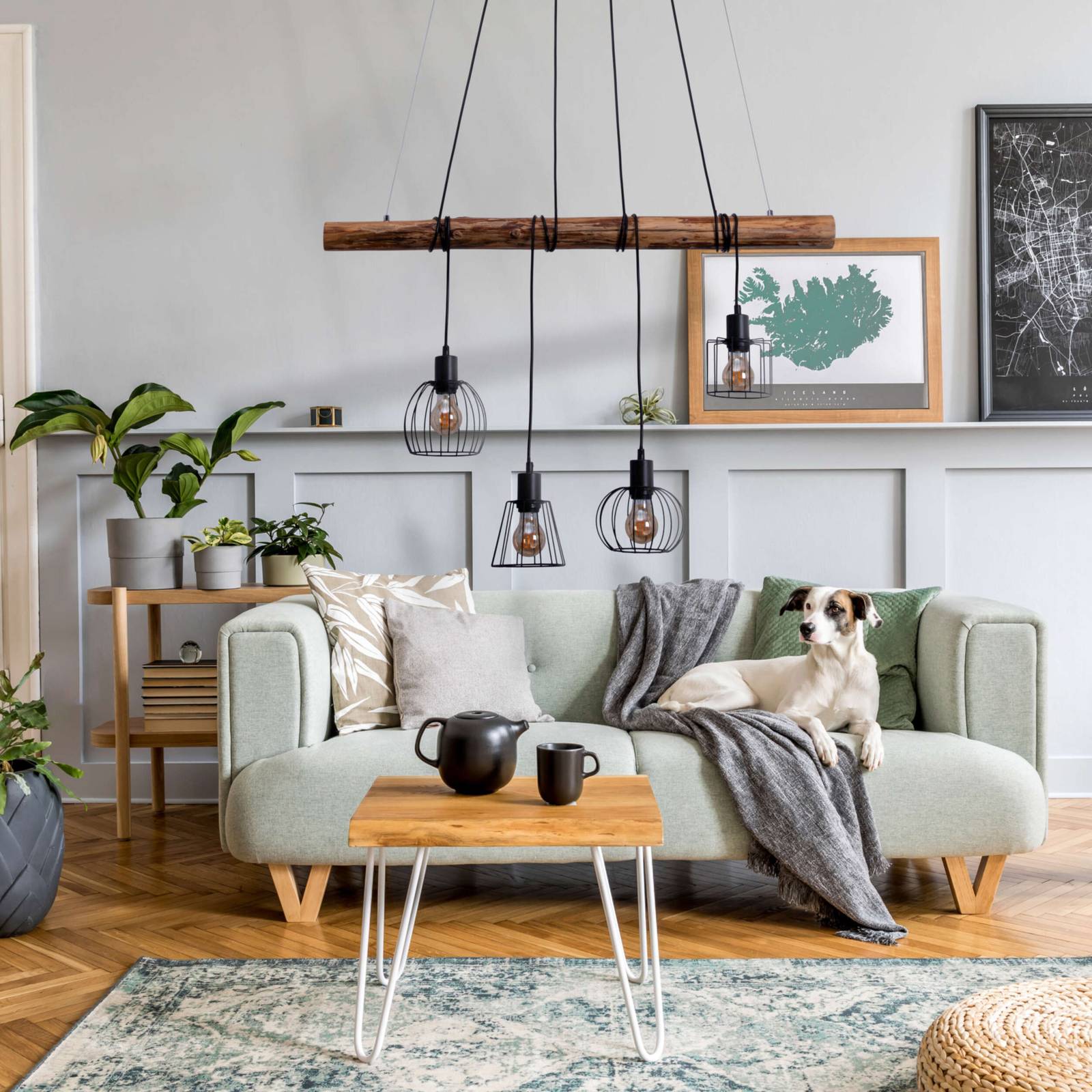 Żyrandol Woodland 4-punktowa klatkowe klosze