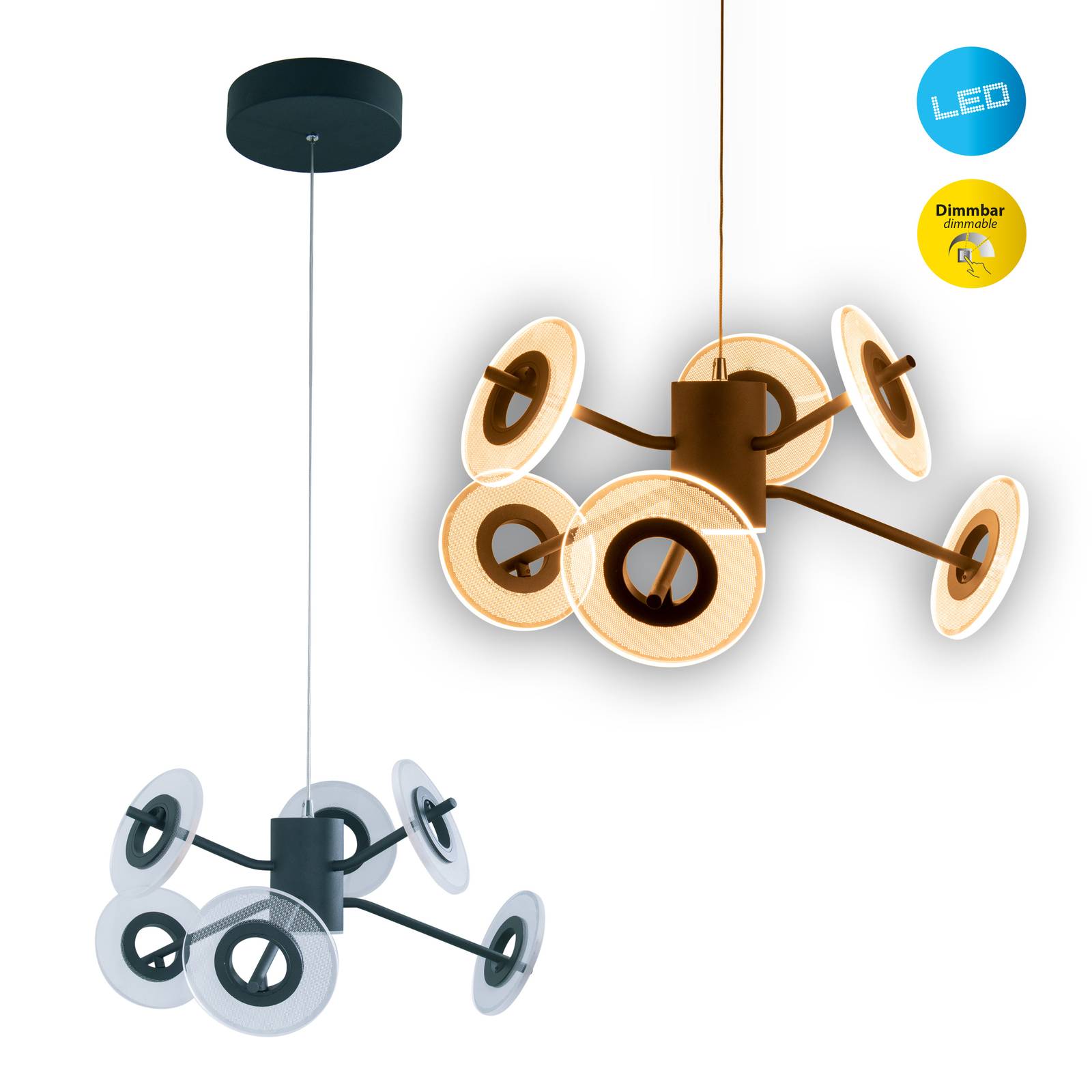 Żyrandol LED Discus, czarny, 6-punktowy