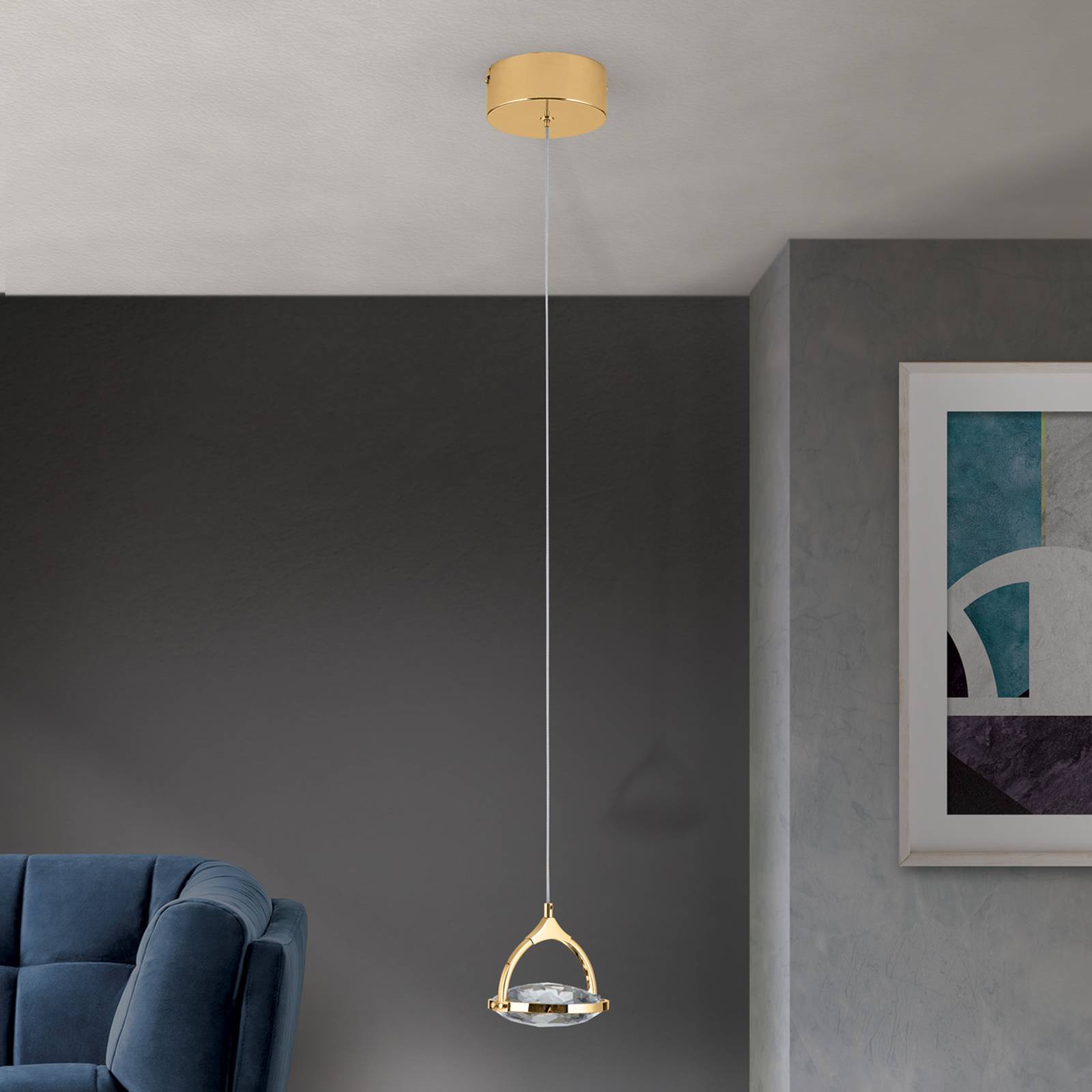 Żyrandol LED Moon, szkło kryształ K9, 1-pkt. złoty