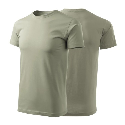 Koszulka jasny khaki z krótkim rękawem z logo na sercu i plecach męska z nadrukiem logo firmy 160g BASIC129 kolor 28 koszulka krótki rękaw