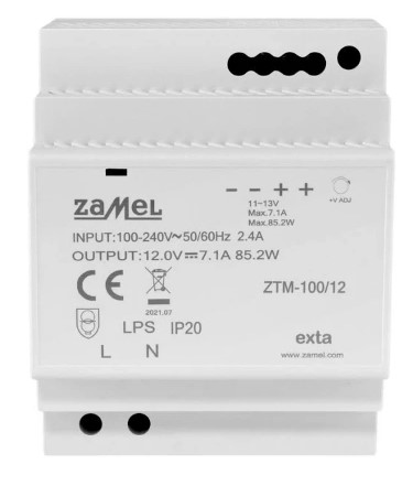 Zasilacz LED na szynę DIN 12V 100W DC TH-35 TYP: ZTM-100/12 ZAMEL