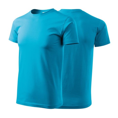 Koszulka turkusowa z krótkim rękawem z logo na sercu męska z nadrukiem logo firmy 160g BASIC129 kolor 44 koszulka krótki rękaw