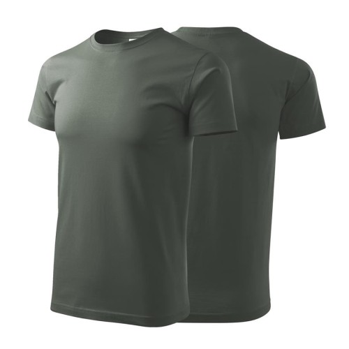 Koszulka ciemny khaki z krótkim rękawem z logo na sercu i plecach męska z nadrukiem logo firmy 160g BASIC129 kolor 67 koszulka krótki rękaw