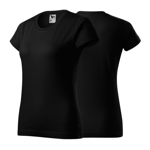 Koszulka czarna z krótkim rękawem z logo na sercu damska z nadrukiem logo firmy 160g BASIC134 kolor 01 koszulka krótki rękaw