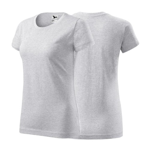 Koszulka jasnoszary melanż z krótkim rękawem z logo na sercu i plecach damska z nadrukiem logo firmy 160g BASIC134 kolor 03 koszulka krótki rękaw (1)