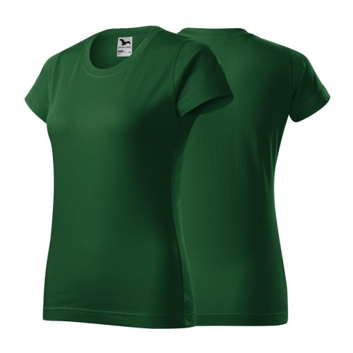 Koszulka zieleń butelkowa z krótkim rękawem z logo na sercu damska z nadrukiem logo firmy 160g BASIC134 kolor 06 koszulka krótki rękaw