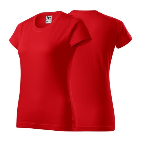 Koszulka czerwona z krótkim rękawem z logo na sercu i plecach damska z nadrukiem logo firmy 160g BASIC134 kolor 07 koszulka krótki rękaw
