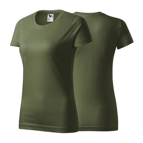 Koszulka khaki z krótkim rękawem z logo na sercu i plecach damska z nadrukiem logo firmy 160g BASIC134 kolor 09 koszulka krótki rękaw