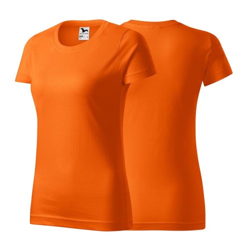 Koszulka pomarańczowa z krótkim rękawem z logo na sercu i plecach damska z haftem nadrukiem logo firmy 160g BASIC134 kolor 11 koszulka krótki rękaw