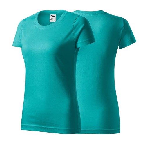 Koszulka szmaragdowa z krótkim rękawem z logo na sercu i plecach damska z nadrukiem logo firmy 160g BASIC134 kolor 19 koszulka krótki rękaw