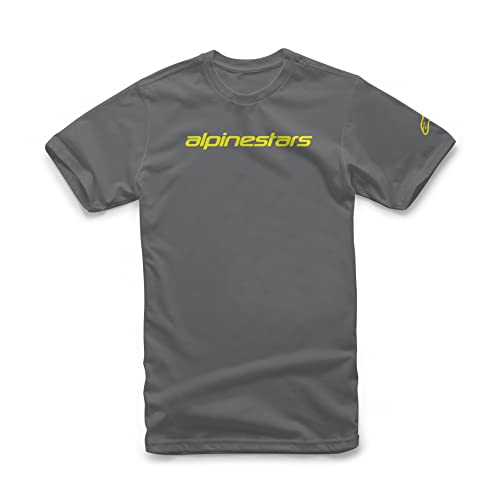 Alpinestars Ageless Classic - Męski T-shirt ze 100% bawełny, sportowa koszulka z krótkim rękawem, krój podkreślający sylwetkę, Carbon/fluorescencyjny żółty, S