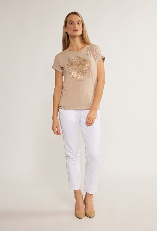 T-shirt damski z cekinowym panelem - Monnari