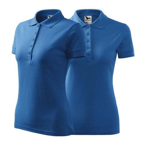 Koszulka lazurowa polo z logo na sercu i plecach damska z nadrukiem logo firmy 200g 210 kolor 14 koszulka polo