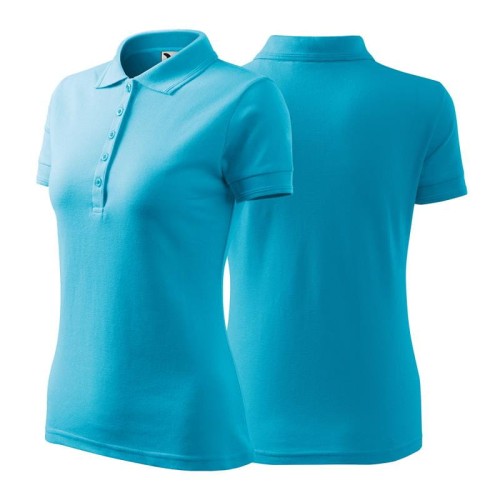 Koszulka turkusowa polo z logo na sercu damska z nadrukiem logo firmy 200g 210 kolor 44 koszulka polo