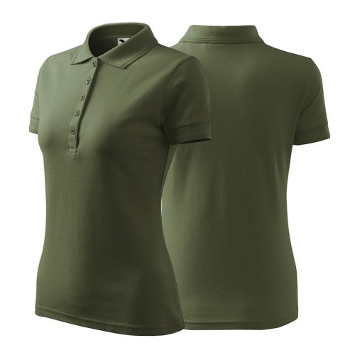Koszulka khaki polo z logo na sercu i plecach damska z nadrukiem logo firmy 200g 210 kolor 09 koszulka polo