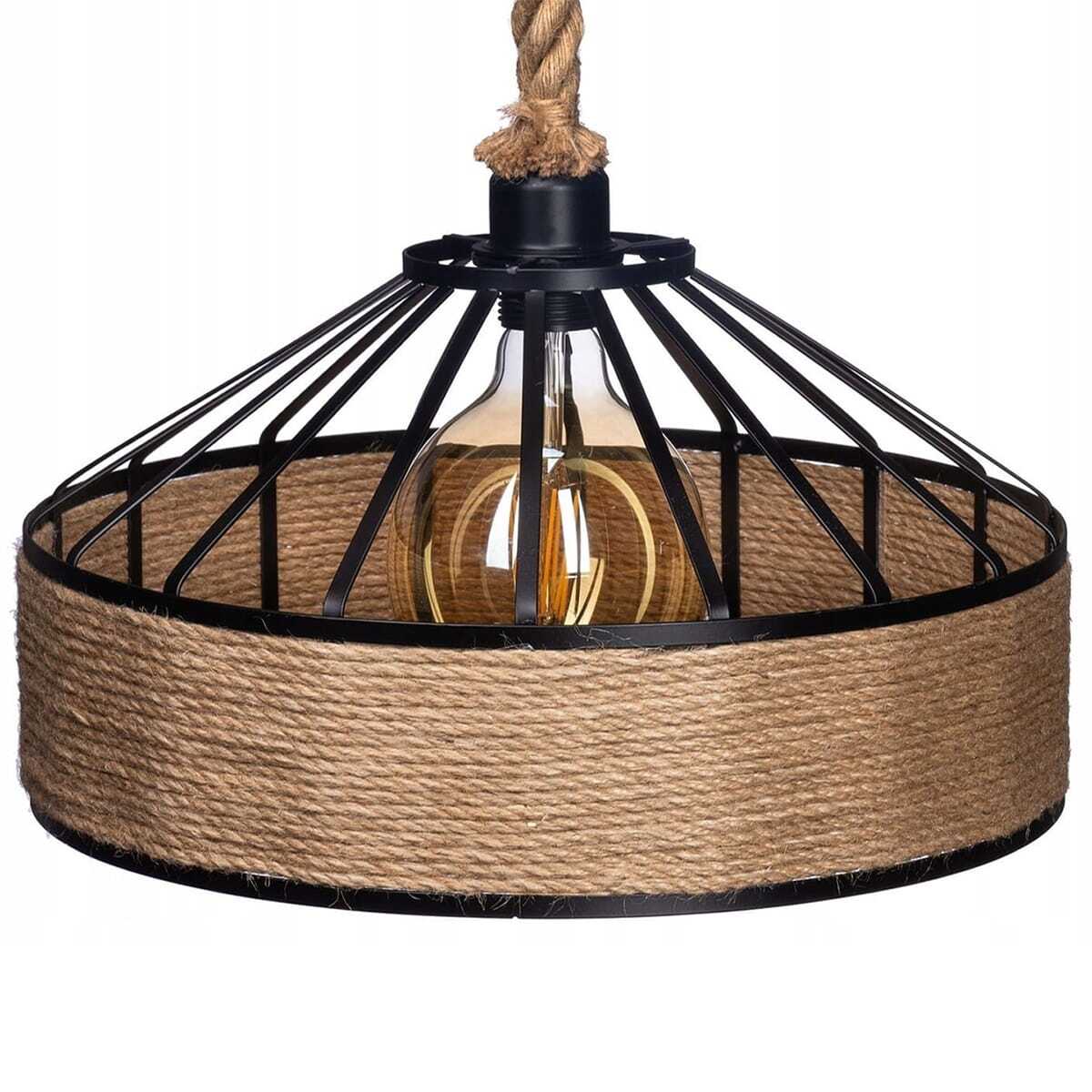 Żyrandol BOHO metalowy czarny z liną jutową duży 40cm