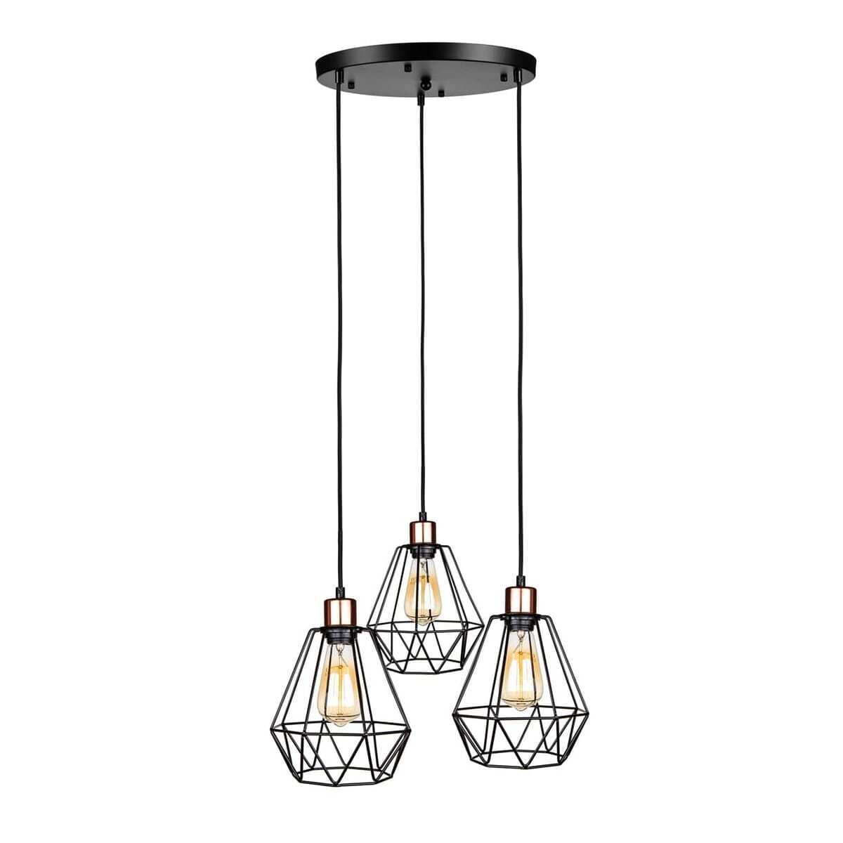 Lampa wisząca potrójna druciana rose gold na plafonie