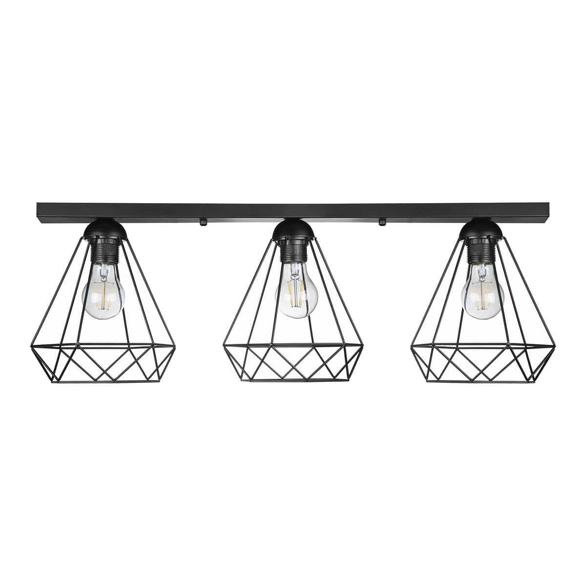 Lampa przysufitowa potrójna czarna druciana na listwie