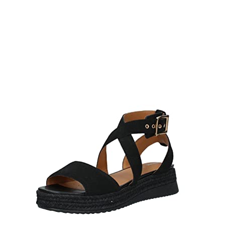 Geox Damskie sandały D EOLIE espadryle Wedge Sandal, czarne, 39 EU, czarny, 39 eu