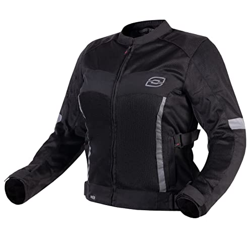 OZONE MOTO Dart Lady kurtka motocyklowa dla kobiet, łokcie i ochraniacze na ramiona, elementy odblaskowe, wstawki z tkaniny stalowej, 4 kieszenie, certyfikat CE
