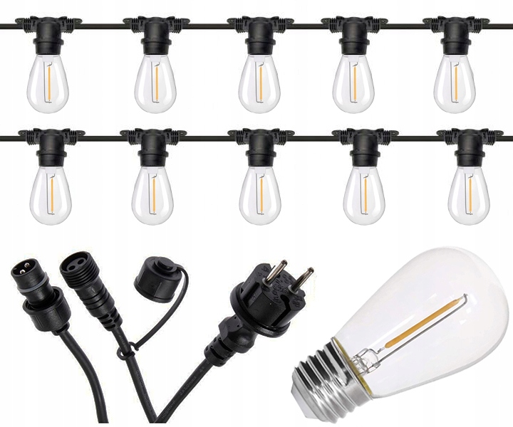 Girlanda Ogrodowa Led 10m 10x Żarówki Led E27 1W