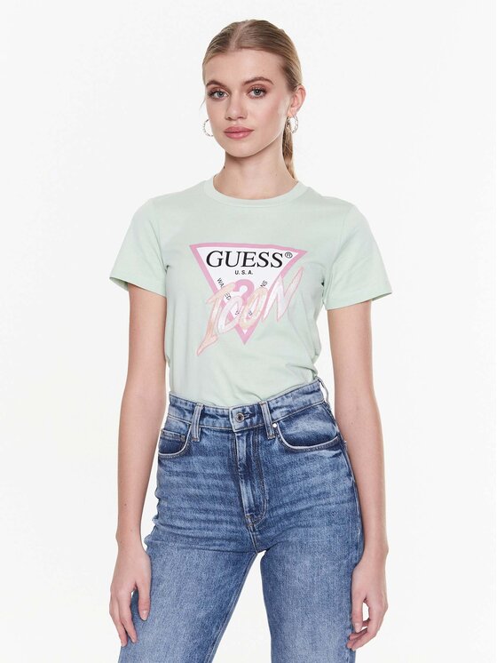 Guess T-Shirt Icon W3RI12 I3Z14 Zielony Regular Fit