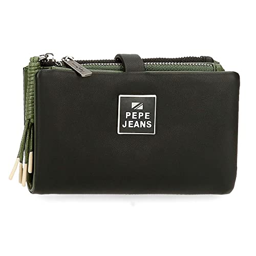 Pepe Jeans BEA Portfel z wizytówką Czarny 14,5x9x2 cms Skóra syntetyczna, czarny, Cartera con Tarjetero, Portfel z karty