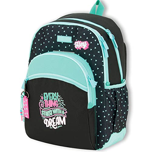OFITURIA Plecak szkolny Dziewczyna, Plecak adaptacyjny do wózka, Duża pojemność i podwójny zamek błyskawiczny, Plecak z klapką na laptopa, z przednią kieszenią i boczną, Hej, L, Casual