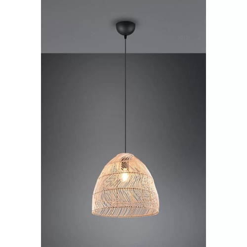 Rike lampa wisząca 1-punktowa czarna/naturalny rattan R31131036