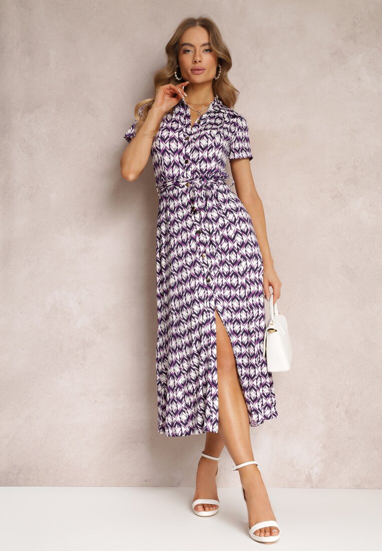 Fioletowa Sukienka Mamci Koszulowa Wiązana w Pasie Maevana
