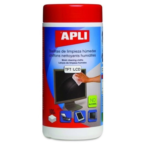 Ściereczki APLI do czyszczenia monitorów TFT/LCD 100szt w tubie /11823/ !dostępność ok 28-12-2022!
