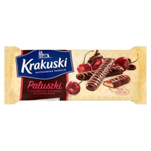 Ciastka paluszki w czekoladzie KRAKUSKI wiśniowe 144g