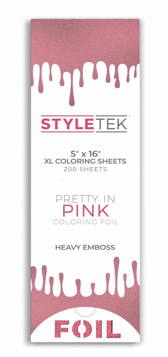 Styletek, ryflowana folia do koloryzacji włosów XL, różowa, 200 arkuszy