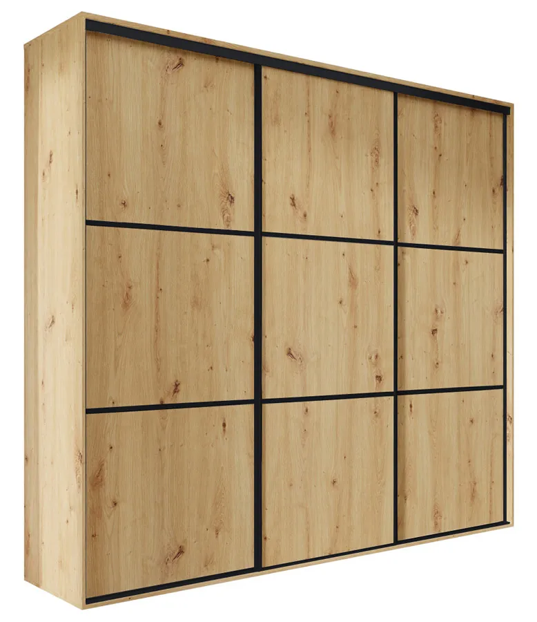Szafa przesuwna dąb artisan + czarne szprosy N8-D54