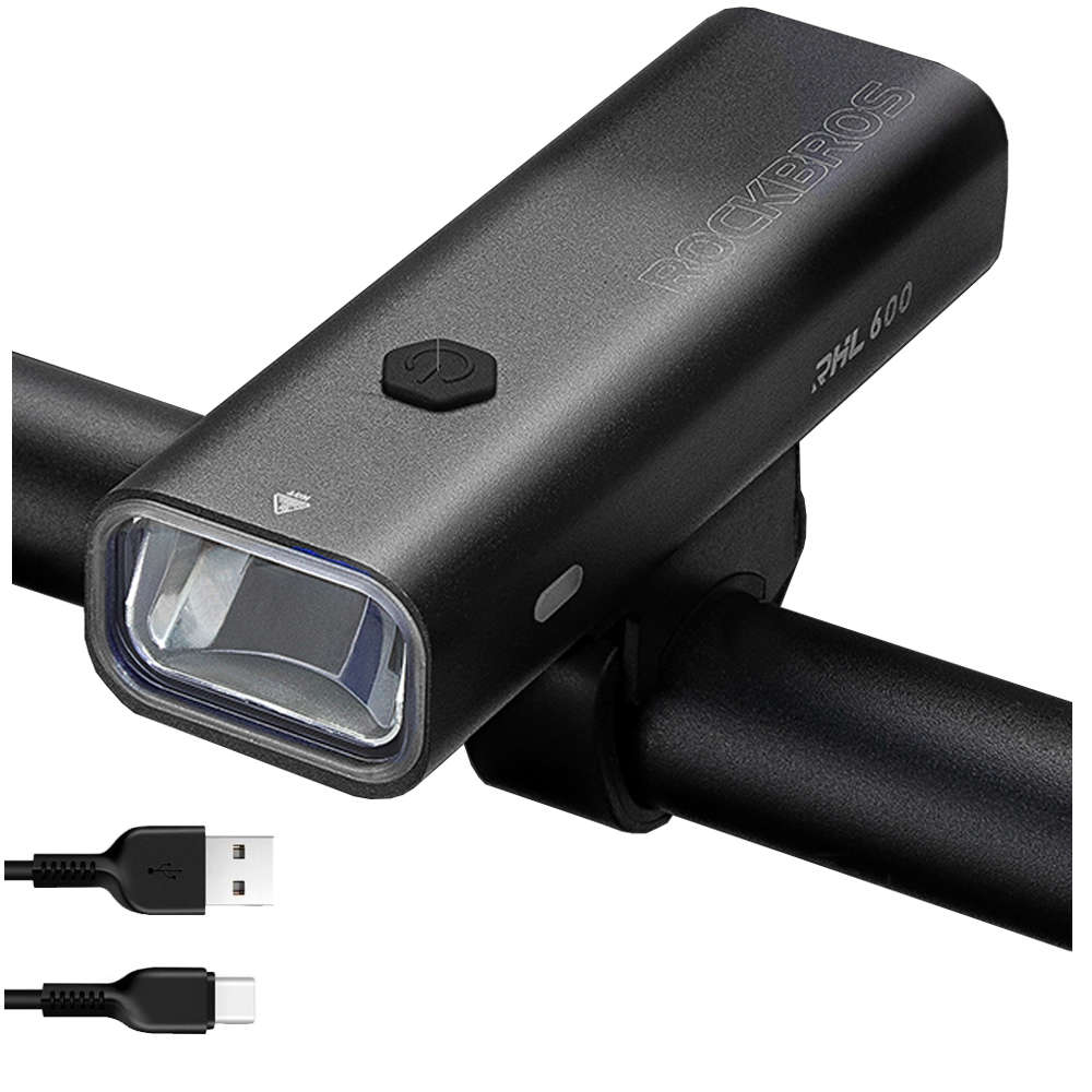 Lampka rowerowa RockBros Bike LED Lamp RHL600 wodoodporne światło na kierownicę 600lm 2600mAh reflektor ledowy latarka z 5 trybami Czarna