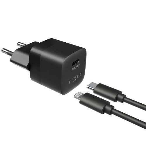 Ładowarka sieciowa FIXED Mini USB-C PD 20W, MFI + Lightning kabel 1m (FIXC20M-CL-BK) Czarna