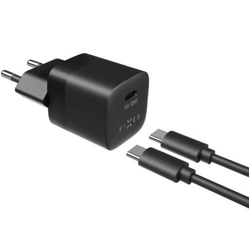 Ładowarka sieciowa FIXED Mini 1xUSB-C PD 30W + USB-C kabel 1m (FIXC30M-CC-BK) Czarna