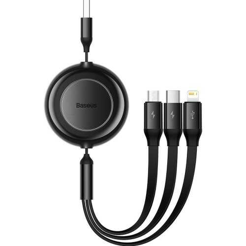 Kabel USB 3w1 Baseus Bright Mirror 2, micro USB / Lightning / USB-C, płaski, 3.5A, 1.1m (czarny)