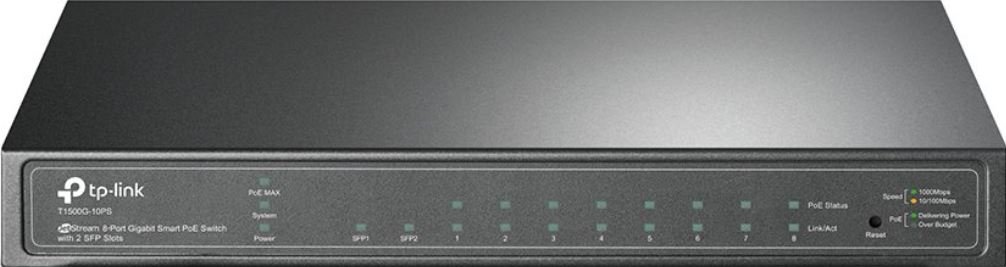 TP-LINK Przełącznik Smart PoE, 8 portów Gb PoE, 2 sloty SFP T1500G-10PS(TL-SG2210P)