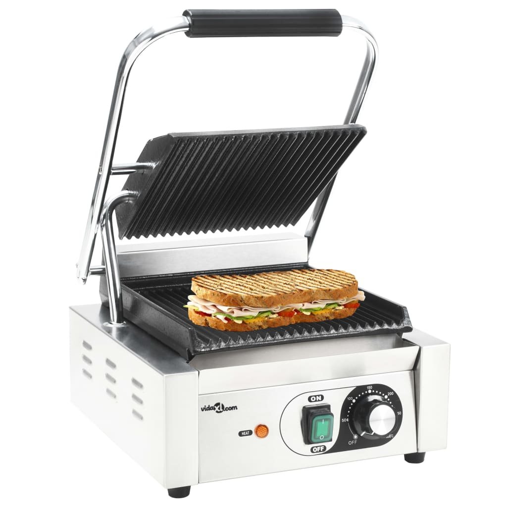 vidaXL Grill do panini, żebrowany, stal nierdzewna, 1800 W, 32x41x19cm vidaXL