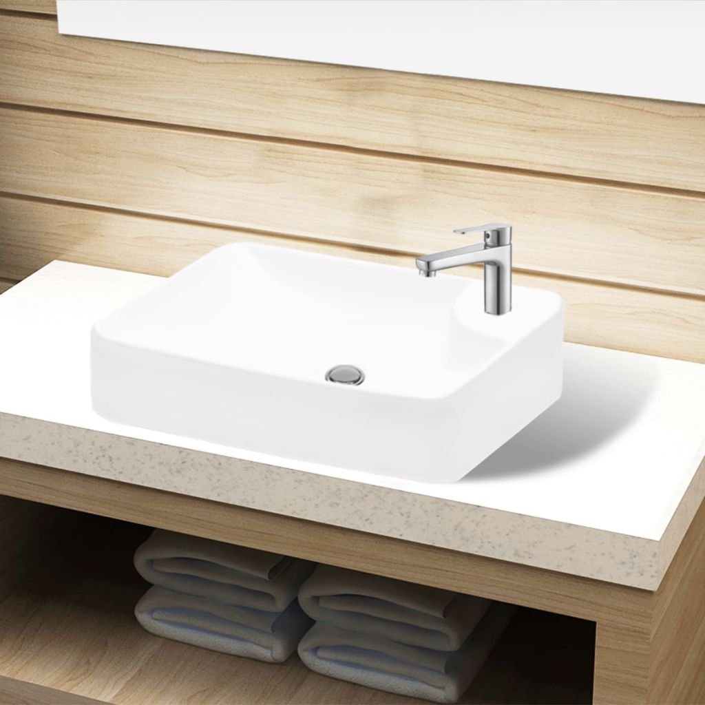 vidaXL Ceramiczna umywalka z otworem na kran biała 44x25