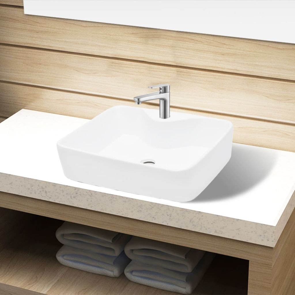 vidaXL Ceramiczna umywalka z otworem na kran kwadratowa biała