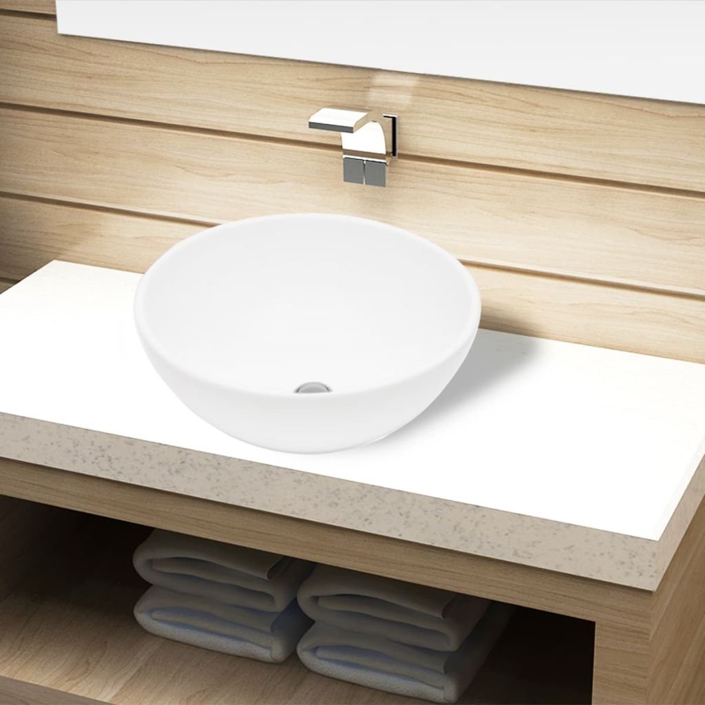 vidaXL Ceramiczna umywalka okrągła biała