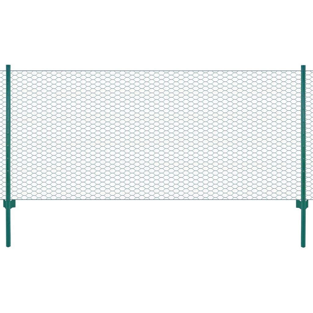 vidaxl Siatka ogrodzeniowa ze słupkami, stal, 25 x 0,5 m, zielony