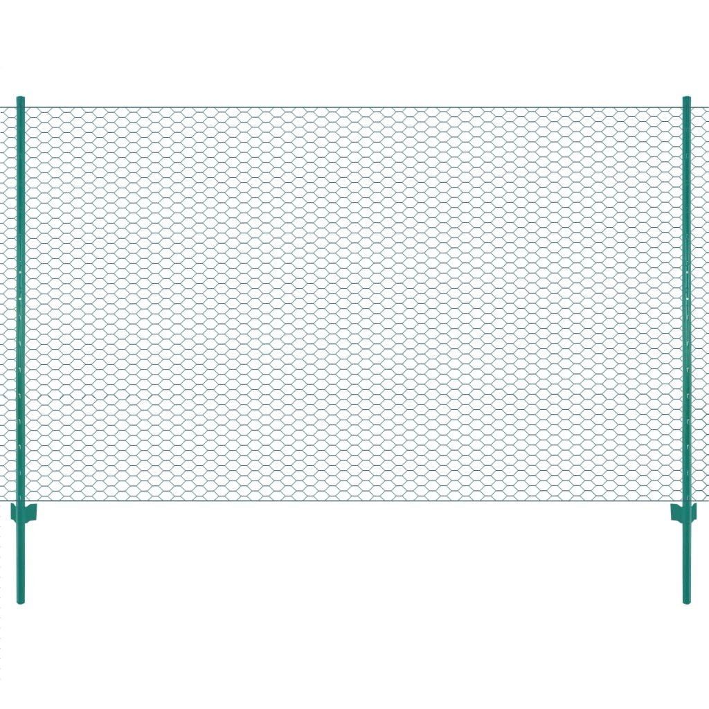 vidaxl Siatka ogrodzeniowa ze słupkami, stal, 25 x 1,5 m, zielony