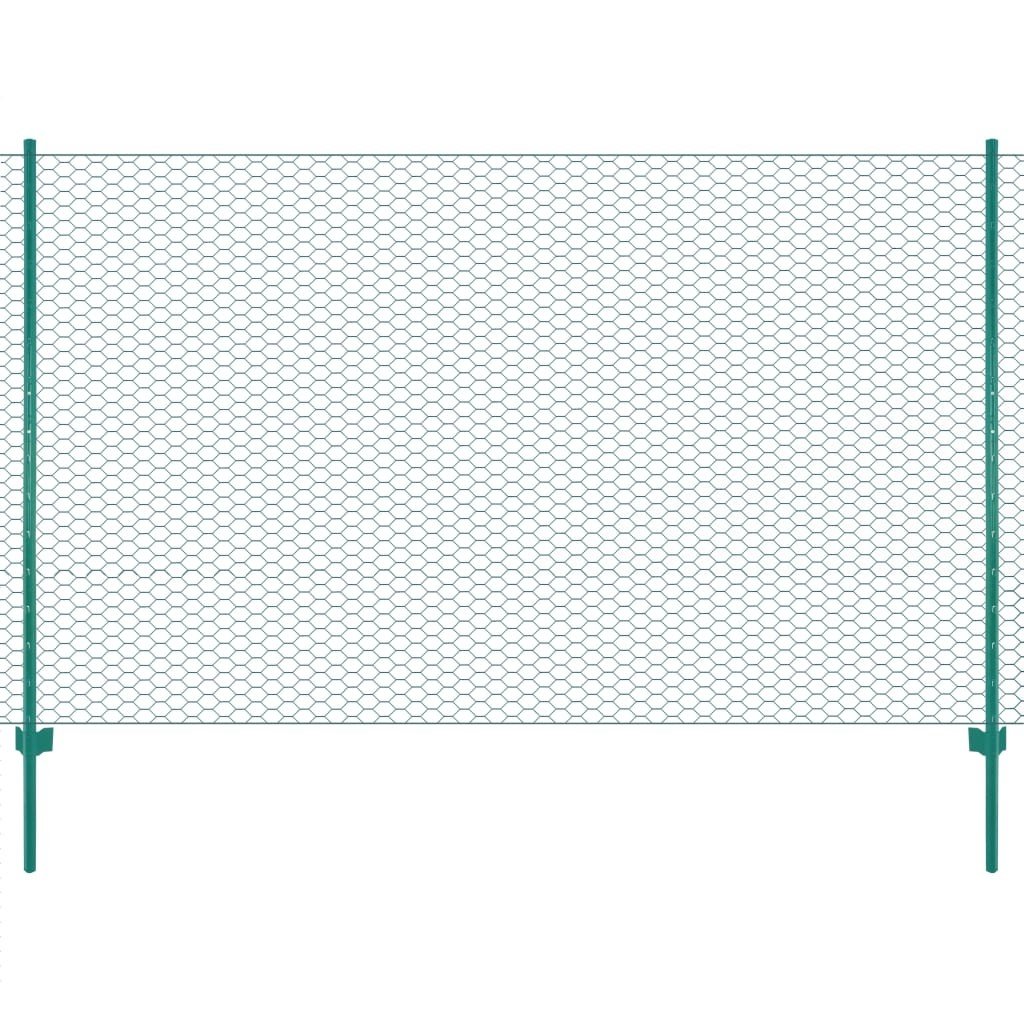 vidaxl Siatka ogrodzeniowa ze słupkami, stal, 25 x 1,5 m, zielony 144616