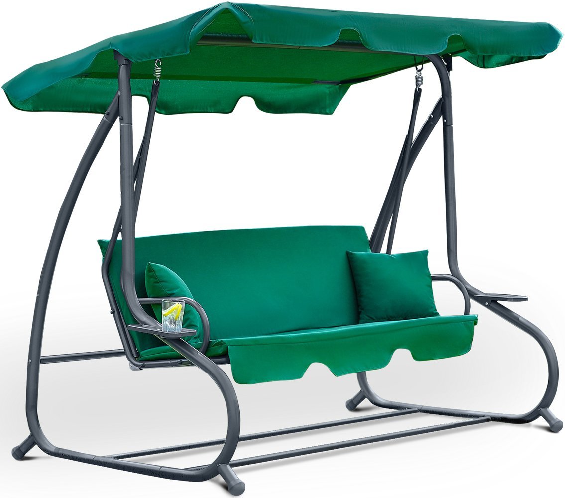 FUNFIT Huśtawka ogrodowa ROZKŁADANA LEŻANKA BUJANA 2W1 "Relax Plus" Zielona