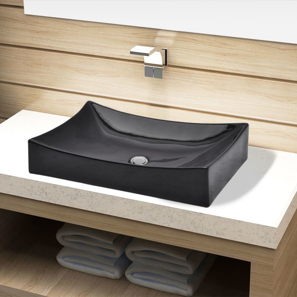 vidaXL Umywalka ceramiczna prostokątna czarna 65,5x39
