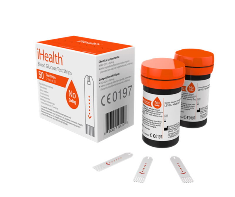 iHealth Codeless Blood Glucose Test Strips Paski do Glukometru 0,7 ml bez enzymu GDH 2 x 25 szt.) EGS-2003