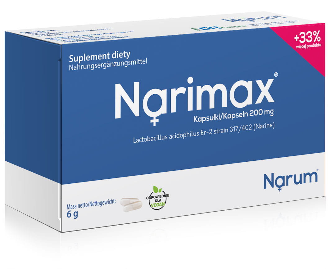 Narine probiotyk Lactobacillus Acidophilus Er-2 STRAIN 317/402 150 mg 30 kapsułek Narine